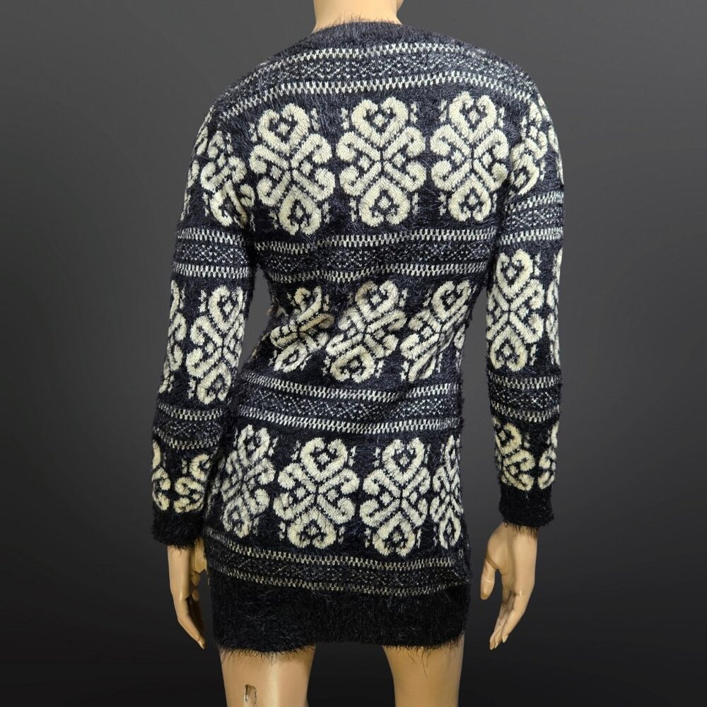 Y2K Katsumi Mini Sweater Dress size S Black White Fluffy Fuzzy Knit Fair Isle - Picture 6 of 9